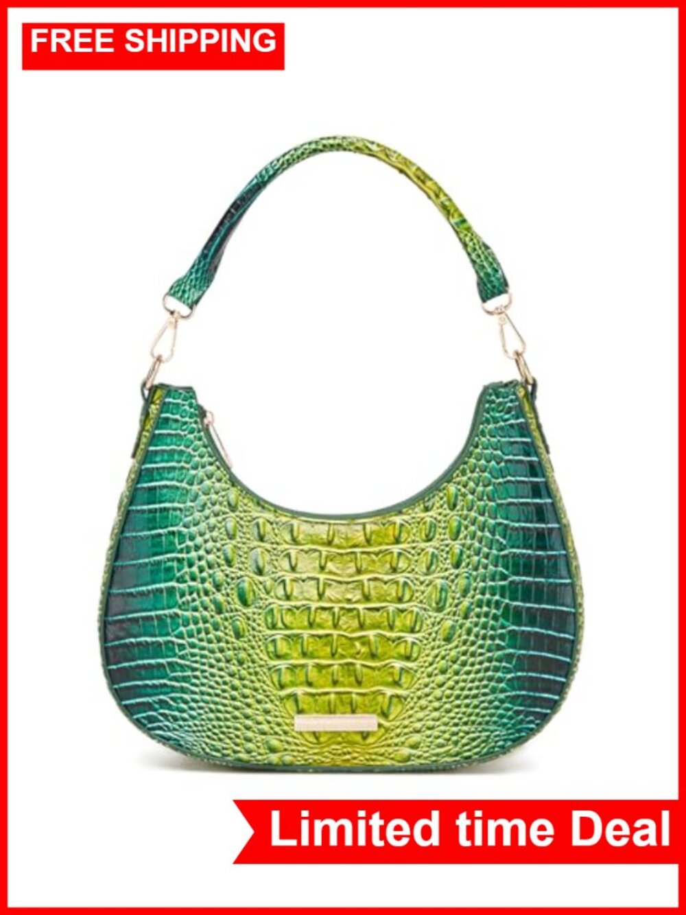 Crocodile Hobo Bag Women Vintage Crescent Shoulder Purse Vegan Leather Chic